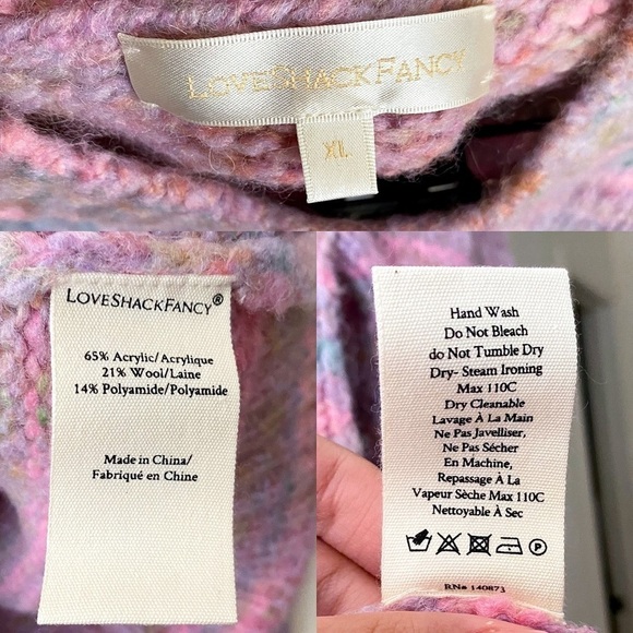 LoveShackFancy Sweater Aquarius Pullover Puffed Shoulders Pink Cloud XL EUC - Picture 3 of 8